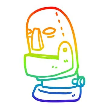 Rainbow gradient line drawing cartoon robot head Illustrazione stock