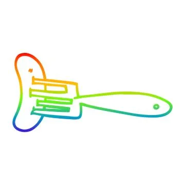 Rainbow gradient line drawing cartoon banger on fork Stock Illustration