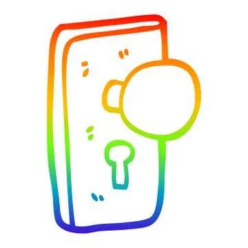 Rainbow gradient line drawing cartoon door handle with keyhole Illustration