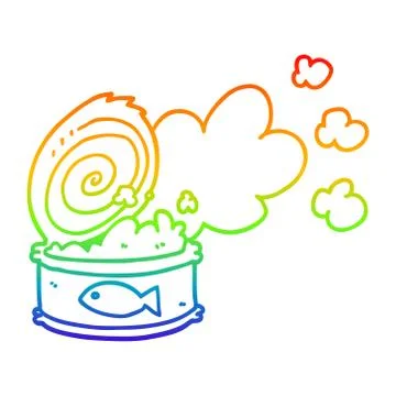 Rainbow gradient line drawing cartoon smelly can of fish Ilustración de archivo