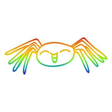 Rainbow gradient line drawing cartoon happy spider Illustrazione stock