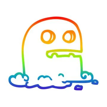 Rainbow gradient line drawing cartoon spooky ghost Ilustración de archivo