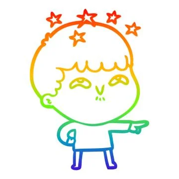 Rainbow gradient line drawing cartoon amazed boy Stock Illustration