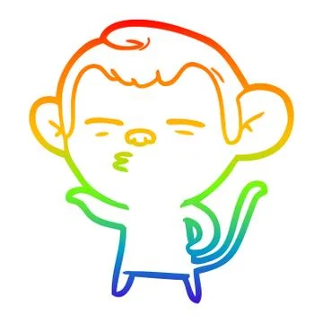 Rainbow gradient line drawing cartoon suspicious monkey Stock Illustration