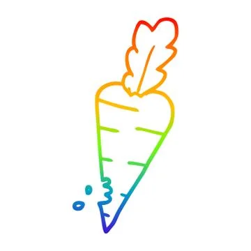 Rainbow gradient line drawing cartoon carrot with bite marks Stock Illustration