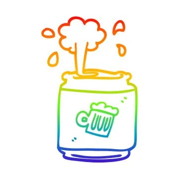 Rainbow gradient line drawing cartoon can of beer Stock Illustration