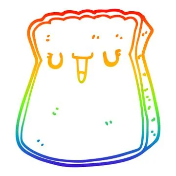 Rainbow gradient line drawing cartoon slice of bread Stock Illustration