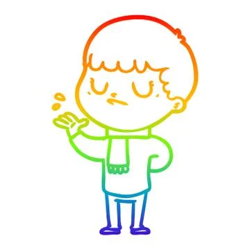 Rainbow gradient line drawing cartoon grumpy boy イラスト素材