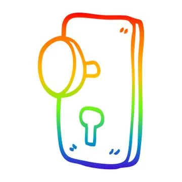 Rainbow gradient line drawing cartoon door handle Illustration