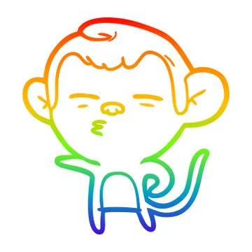 Rainbow gradient line drawing cartoon suspicious monkey Stock Illustration