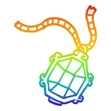 Rainbow gradient line drawing cartoon ruby necklace Illustrazione stock