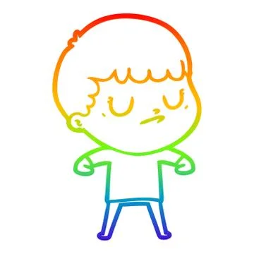 Rainbow gradient line drawing cartoon grumpy boy イラスト素材