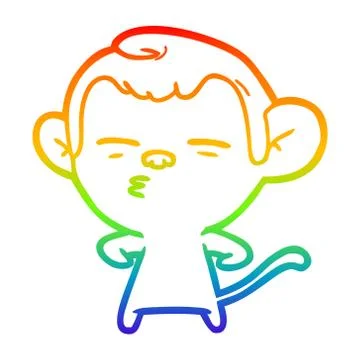 Rainbow gradient line drawing cartoon suspicious monkey Stock Illustration
