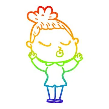 Rainbow gradient line drawing cartoon calm woman Ilustración de archivo