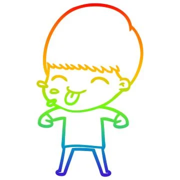 Rainbow gradient line drawing cartoon rude man Stock Illustration