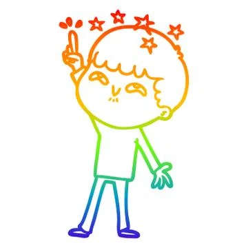 Rainbow gradient line drawing cartoon amazed boy Stock Illustration