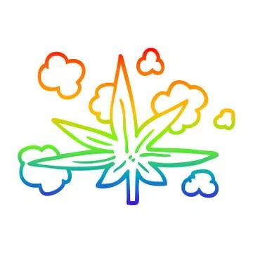 Rainbow gradient line drawing cartoon marijuana leaf Stock Illustration
