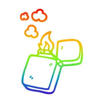 Rainbow gradient line drawing cartoon gold lighter Stock Illustration