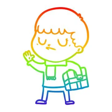 Rainbow gradient line drawing cartoon grumpy boy イラスト素材