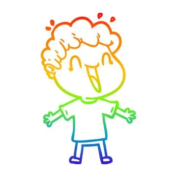 Rainbow gradient line drawing cartoon happy man Stock Illustration