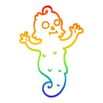 Rainbow gradient line drawing cartoon spooky ghost Ilustración de archivo