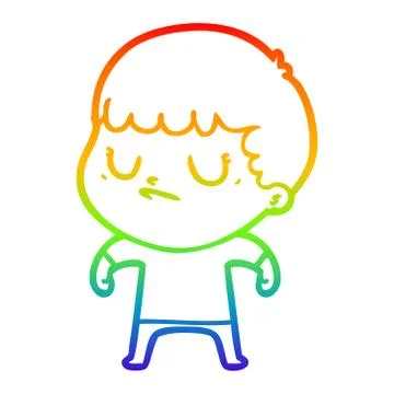 Rainbow gradient line drawing cartoon grumpy boy 스톡 일러스트