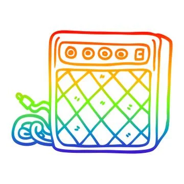 Rainbow gradient line drawing cartoon retro speaker system Stock Illustration