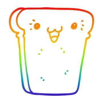 Rainbow gradient line drawing cartoon slice of bread Stock Illustration