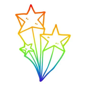 Rainbow gradient line drawing cartoon shooting stars Stock-Illustration