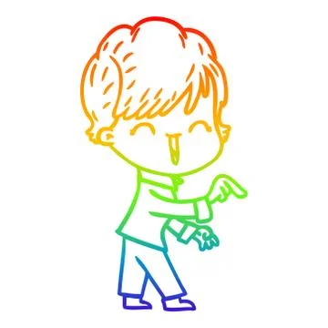 Rainbow gradient line drawing cartoon laughing woman Stock Illustration