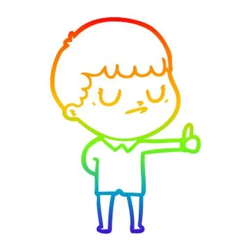 Rainbow gradient line drawing cartoon grumpy boy イラスト素材