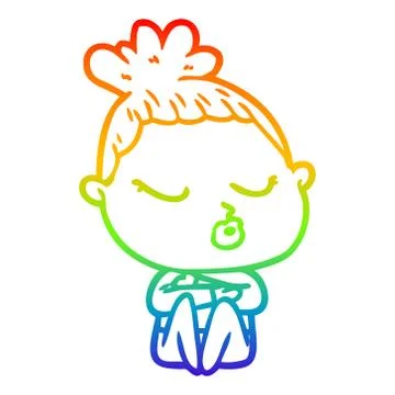 Rainbow gradient line drawing cartoon calm woman Ilustración de archivo
