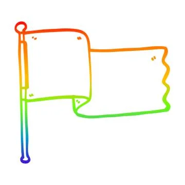 Rainbow gradient line drawing cartoon white flag waving Ilustração Stock