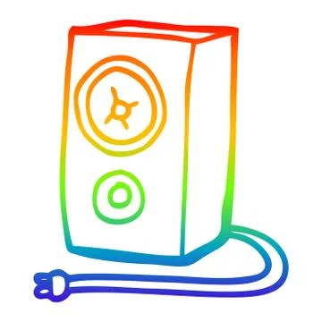 Rainbow gradient line drawing cartoon old wood speaker Stock Illustration