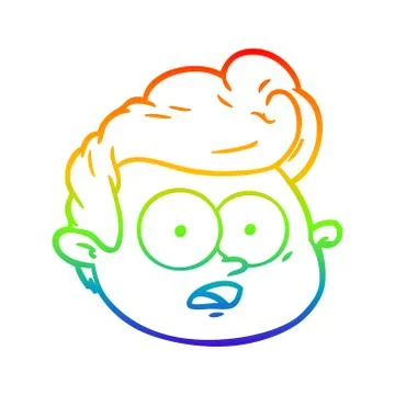 Rainbow gradient line drawing cartoon male face Stock Illustration