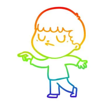 Rainbow gradient line drawing cartoon grumpy boy Stock Illustration