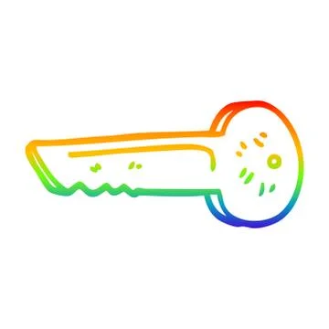 Rainbow gradient line drawing cartoon gold key Stock Illustration