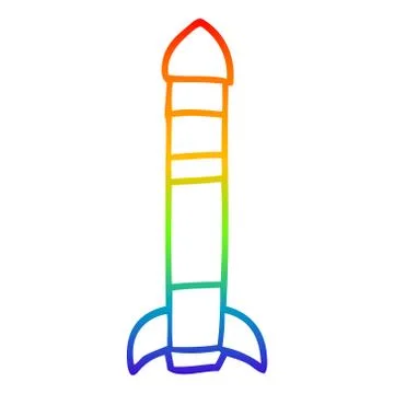 Rainbow gradient line drawing cartoon tall rocket Stock Illustration