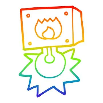 Rainbow gradient line drawing cartoon flashing fire warning light Stock Illustration