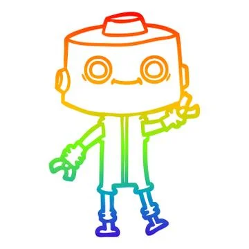 Rainbow gradient line drawing cartoon robot 스톡 일러스트