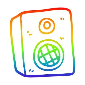 Rainbow gradient line drawing cartoon speaker Stock Illustration