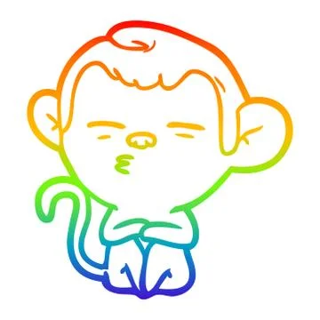 Rainbow gradient line drawing cartoon suspicious monkey Stock Illustration