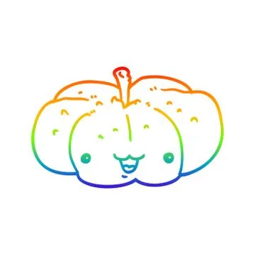 Rainbow gradient line drawing cartoon pumpkin Illustrazione stock