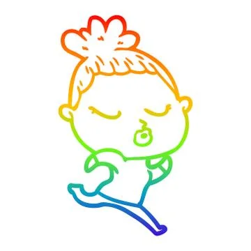 Rainbow gradient line drawing cartoon calm woman Ilustración de archivo
