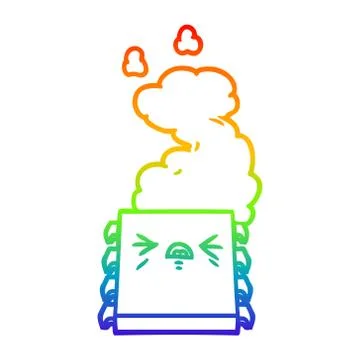 Rainbow gradient line drawing cartoon overheating computer chip 스톡 일러스트