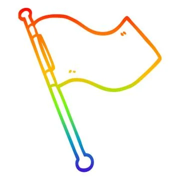Rainbow gradient line drawing cartoon white flag waving Ilustração Stock