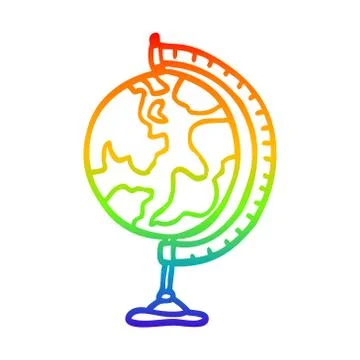 Rainbow gradient line drawing cartoon world globe Illustrazione stock