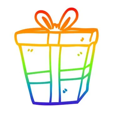 Rainbow gradient line drawing cartoon wrapped present Ilustración de archivo