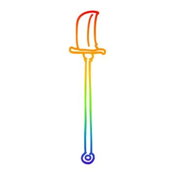 Rainbow gradient line drawing cartoon bronze halberd Stock Illustration
