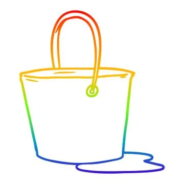 Rainbow gradient line drawing cartoon bucket of water Stock-Illustration